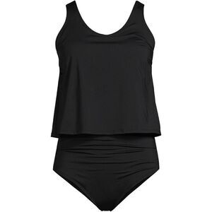 Land’s End Fauxkini one piece swimsuit soft cup loose fit relaxed Black 14 Long